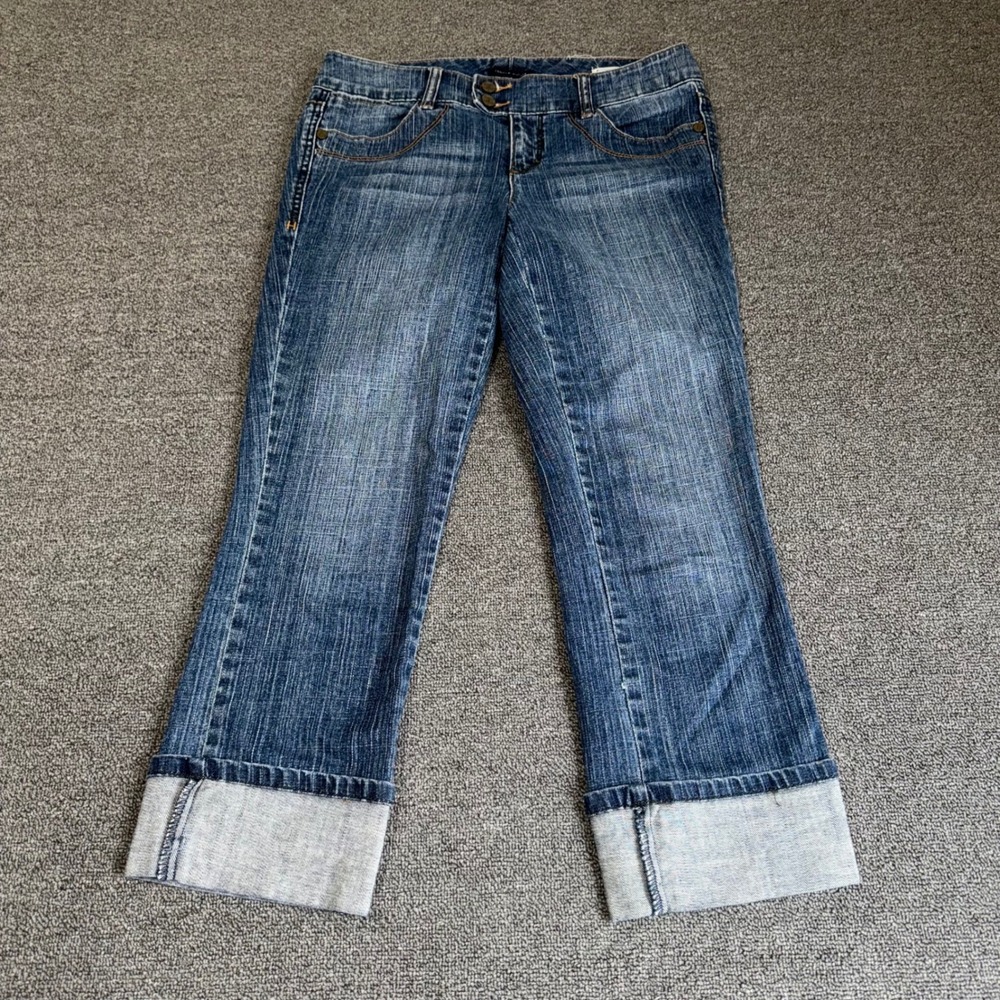 2000s Y2K Tommy Hilfiger Mid Rise Straight Leg Cuffed Blue Capri Jeans Sz 2 2008